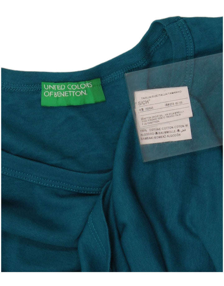 BENETTON Womens Graphic Top Long Sleeve UK 10 Small Blue Cotton