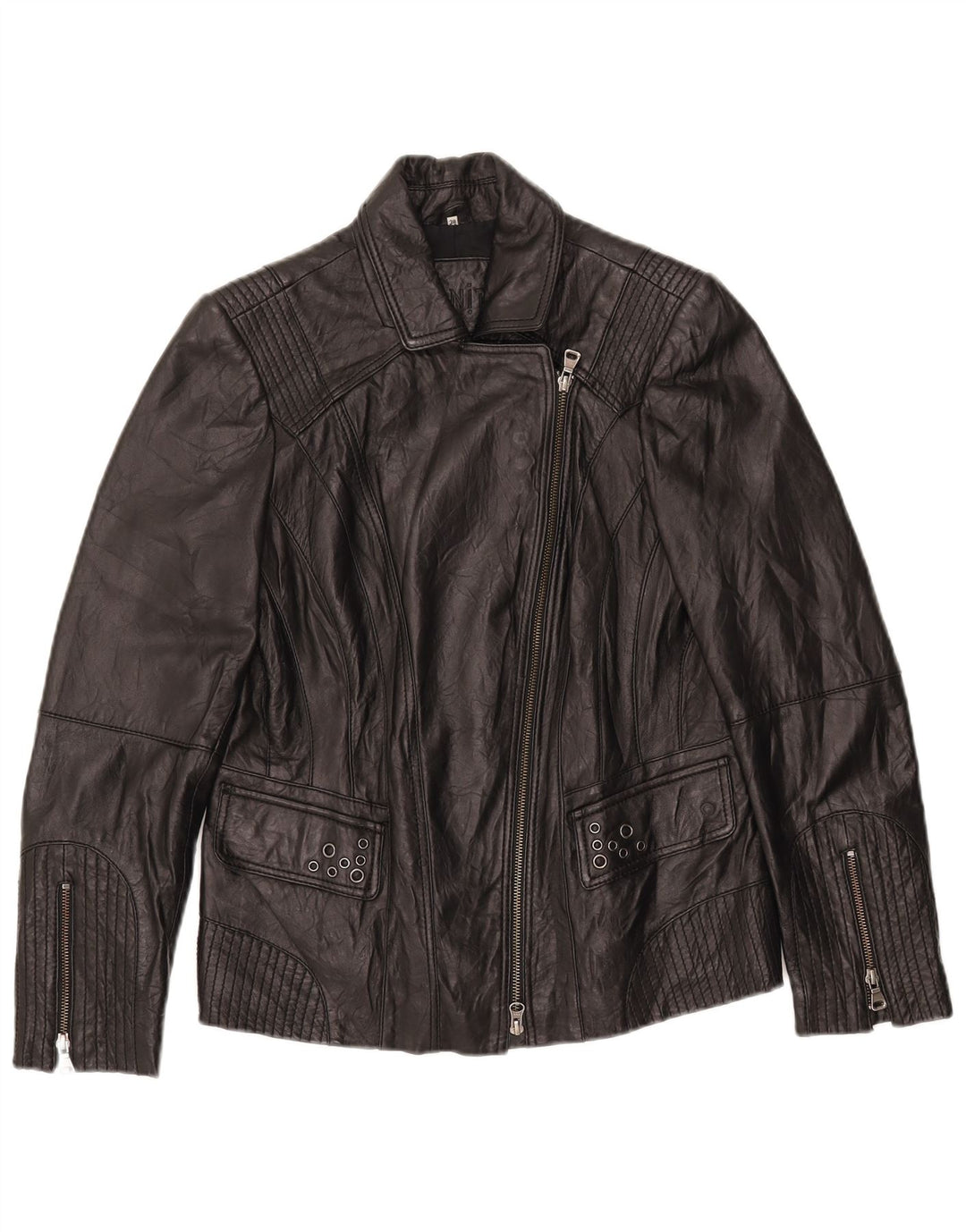 BONITA Womens Leather Biker Jacket EU 38 Medium Black Lambskin