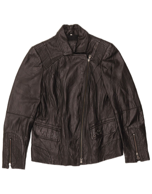 BONITA Womens Leather Biker Jacket EU 38 Medium Black Lambskin