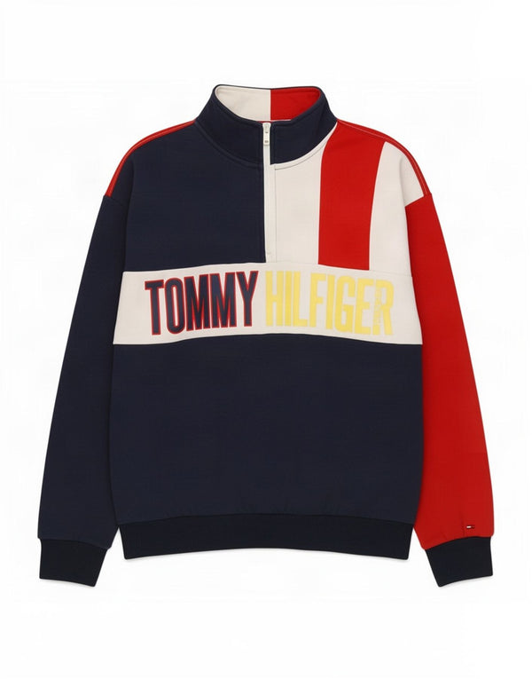 Tommy Hilfiger Mens Graphic Sweatshirt Jumper Medium Navy Blue Colourblock