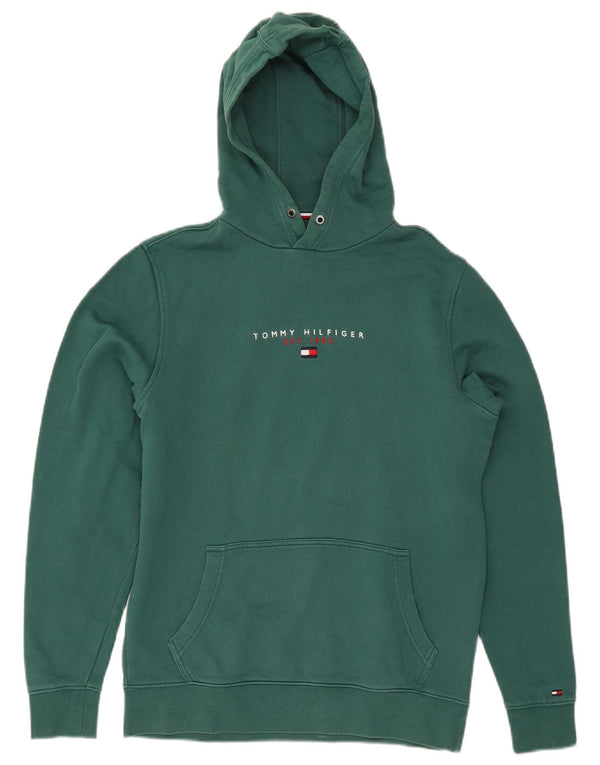 Tommy Hilfiger Mens Graphic Hoodie Jumper Small Green Cotton