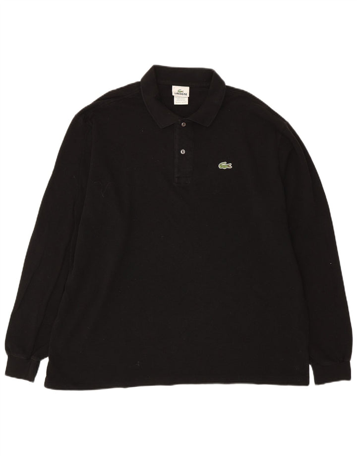 LACOSTE Mens Long Sleeve Polo Shirt Size 7 2XL Black Cotton