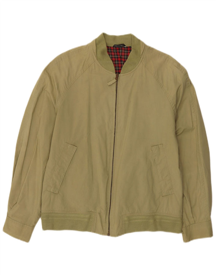 Green Leaves Mens Bomber Jacket IT 48 Medium Khaki Cotton