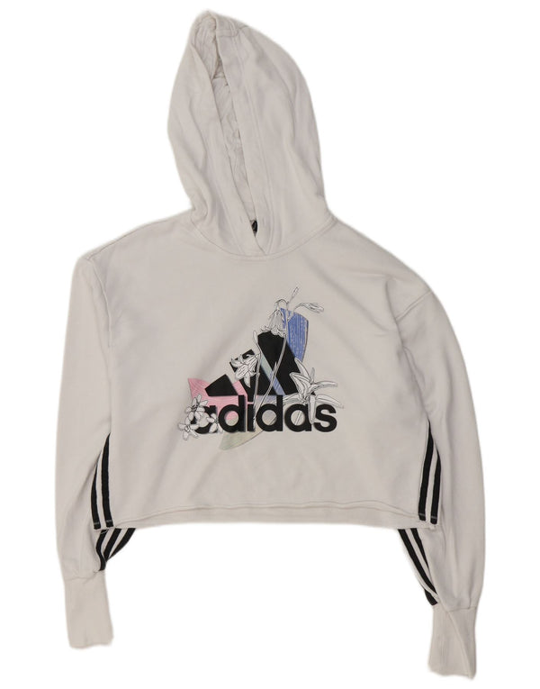 Adidas Womens Oversized Graphic Crop Hoodie Jumper UK 4/6 XS White Cotton
