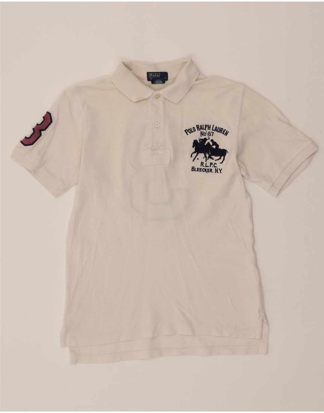 POLO RALPH LAUREN Boys Graphic Polo Shirt 7-8 Years Small White Cotton
