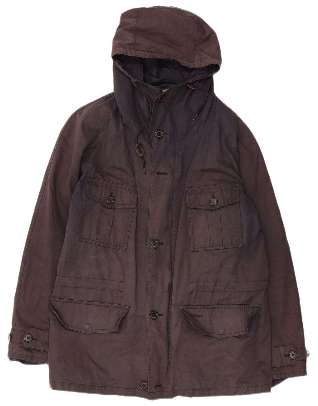 Barbour Mens Hooded Waterproof Jacket UK 38 Medium Navy Blue Cotton