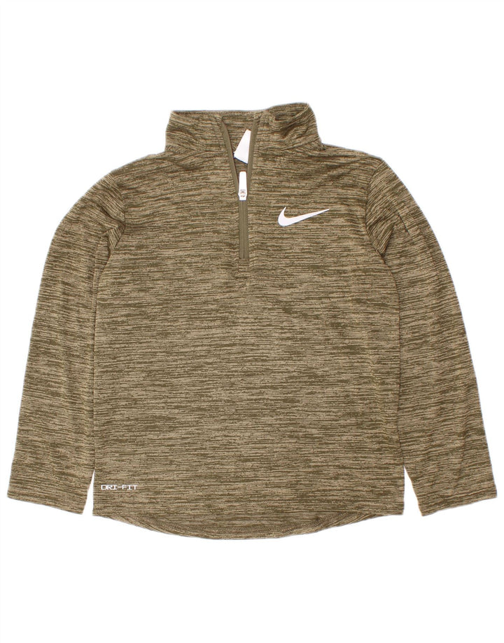 Nike Boys Dri Fit Pullover Tracksuit Top 5-6 Years Medium Khaki Flecked