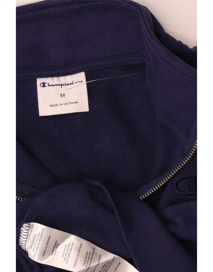 Champion Mens Zip Neck Sweatshirt Jumper Medium Navy Blue Cotton