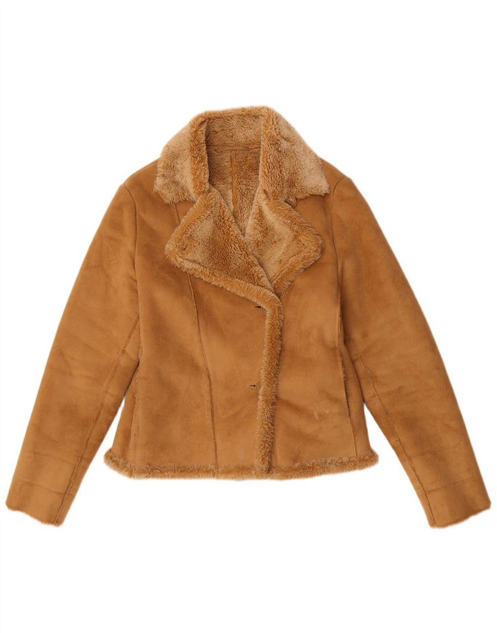 Vintage Womens Sherpa Jacket UK 12 Medium Beige Acrylic