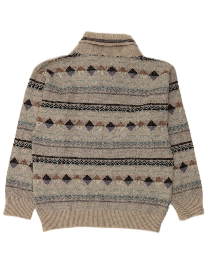 Vintage Mens Shawl Neck Jumper Sweater IT 50 Medium Grey Argyle/Diamond