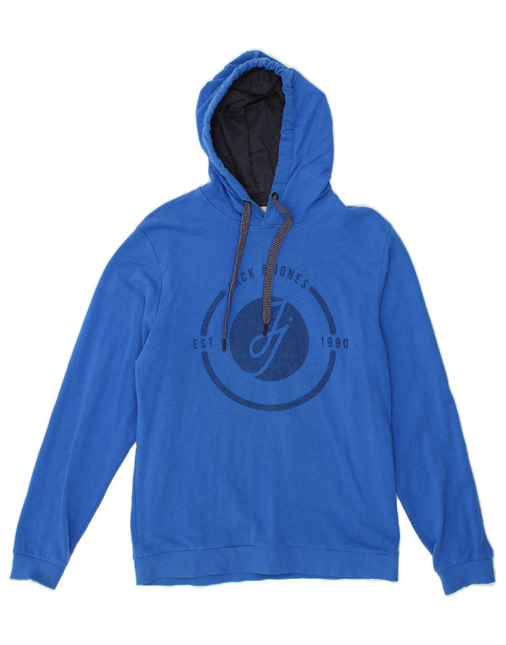 JACK & JONES Mens Core Graphic Hoodie Jumper Medium Blue Cotton Vintage Jack & Jones and Second-Hand Jack & Jones from Messina Hembry 