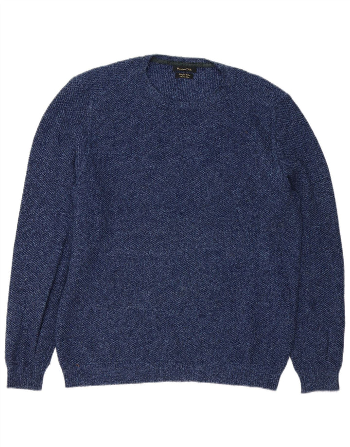 Massimo Dutti Mens Crew Neck Jumper Sweater Medium Navy Blue Cotton
