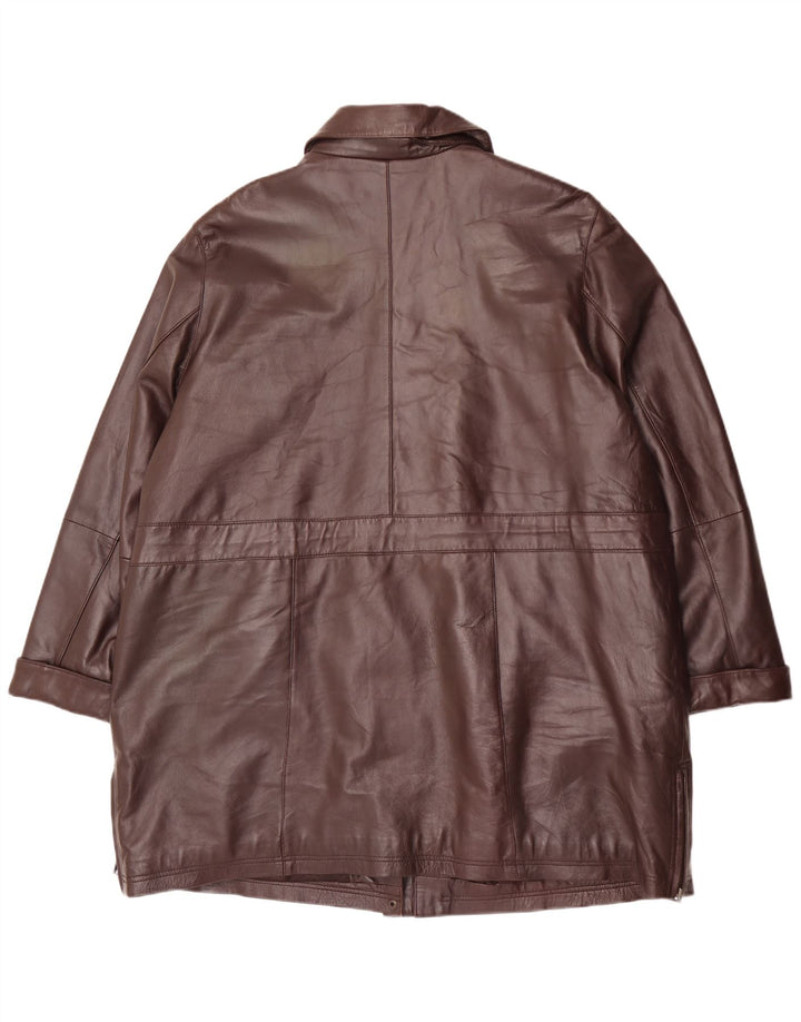 Vintage Womens Leather Coat UK 20 2XL Brown Leather