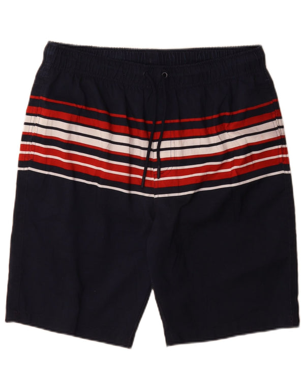Marks & Spencer Mens Swimming Shorts Medium Navy Blue Striped Polyester