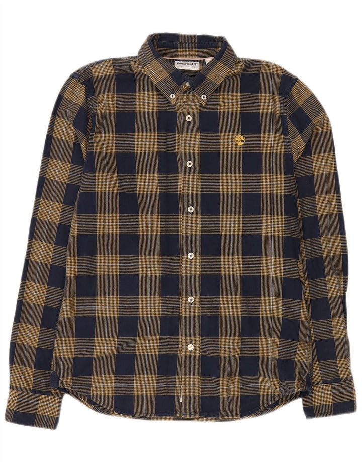 TIMBERLAND Mens Slim Fit Flannel Shirt Small Navy Blue Check Cotton