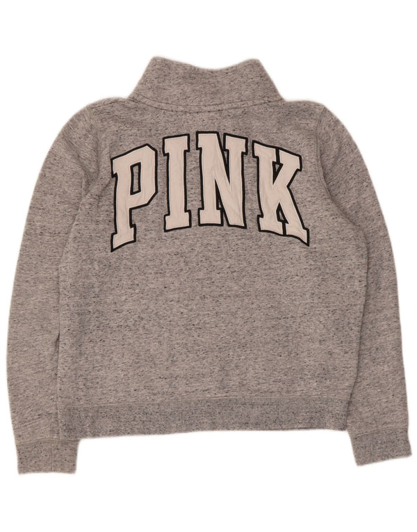 Pink Womens Graphic Zip Neck Sweatshirt Jumper UK 16 Large Grey Flecked
