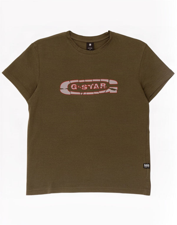 G-Star Mens Graphic T-Shirt Top Small Khaki Cotton