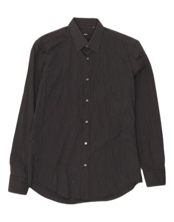 Hugo Boss Mens Slim Fit Shirt Size 39 15 1/2 Medium Black Pinstripe Cotton
