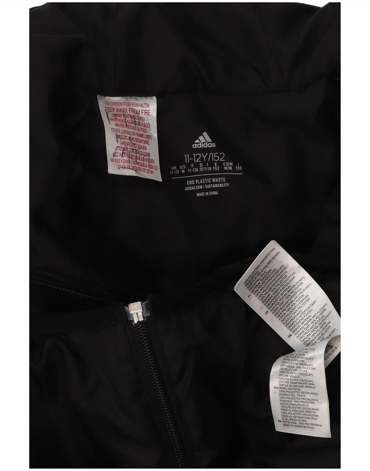 ADIDAS Boys Hooded Padded Jacket 11-12 Years Black Polyester