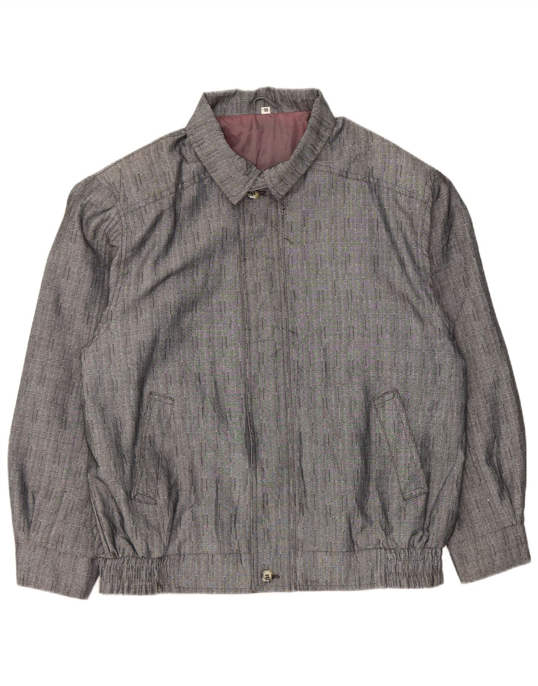 Vintage Mens Bomber Jacket IT 50 Large Grey Check Polyester