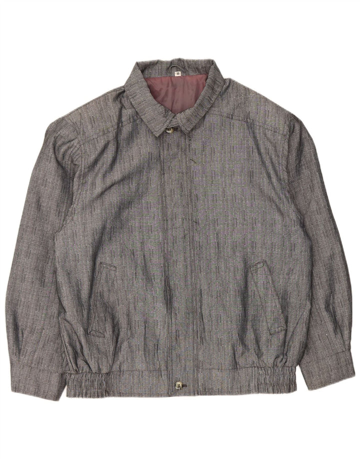Vintage Mens Bomber Jacket IT 50 Large Grey Check Polyester
