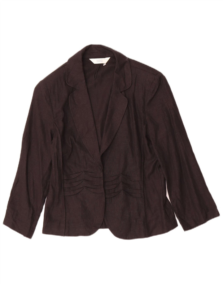Marks & Spencer Womens 3/4 Sleeve Blazer Jacket UK 8 Small Black Linen