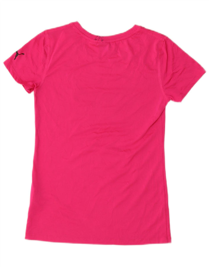 PUMA Girls Graphic T-Shirt Top 12-13 Years Large Pink Polyester