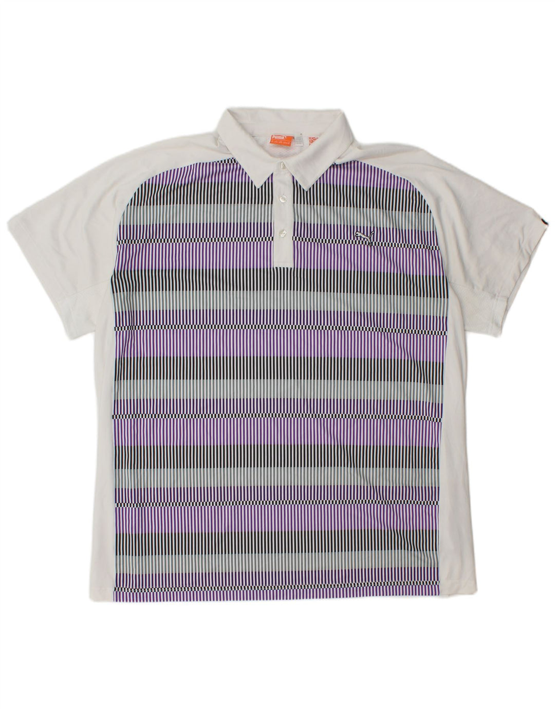 PUMA Mens Polo Shirt 2XL White Pinstripe Polyester