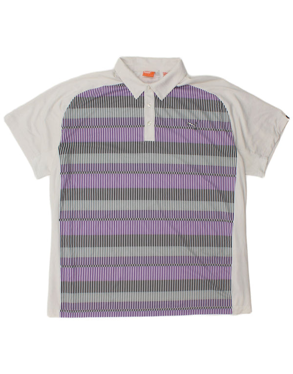 PUMA Mens Polo Shirt 2XL White Pinstripe Polyester