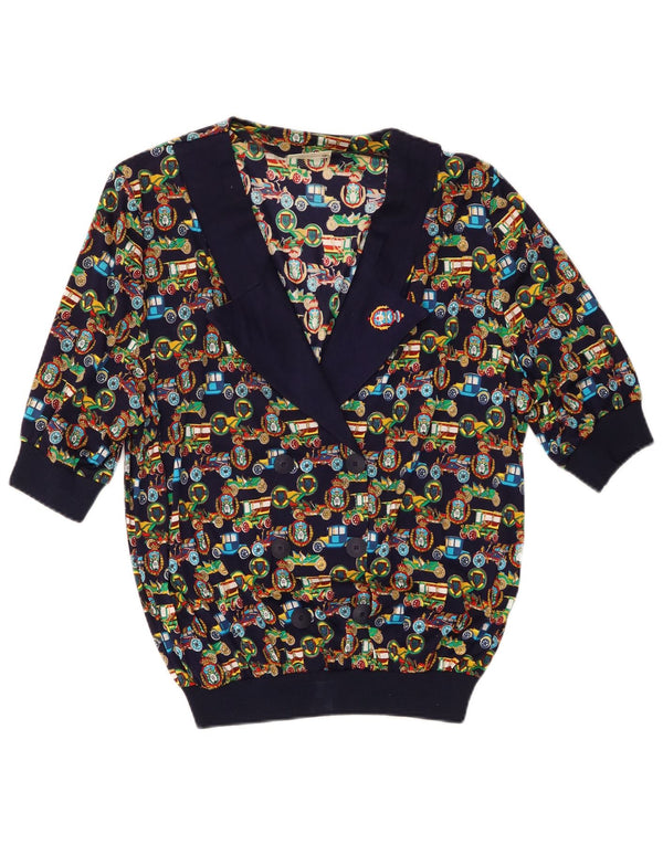 Les Lunis Womens Shirt Blouse UK 14 Large  Navy Blue Cotton