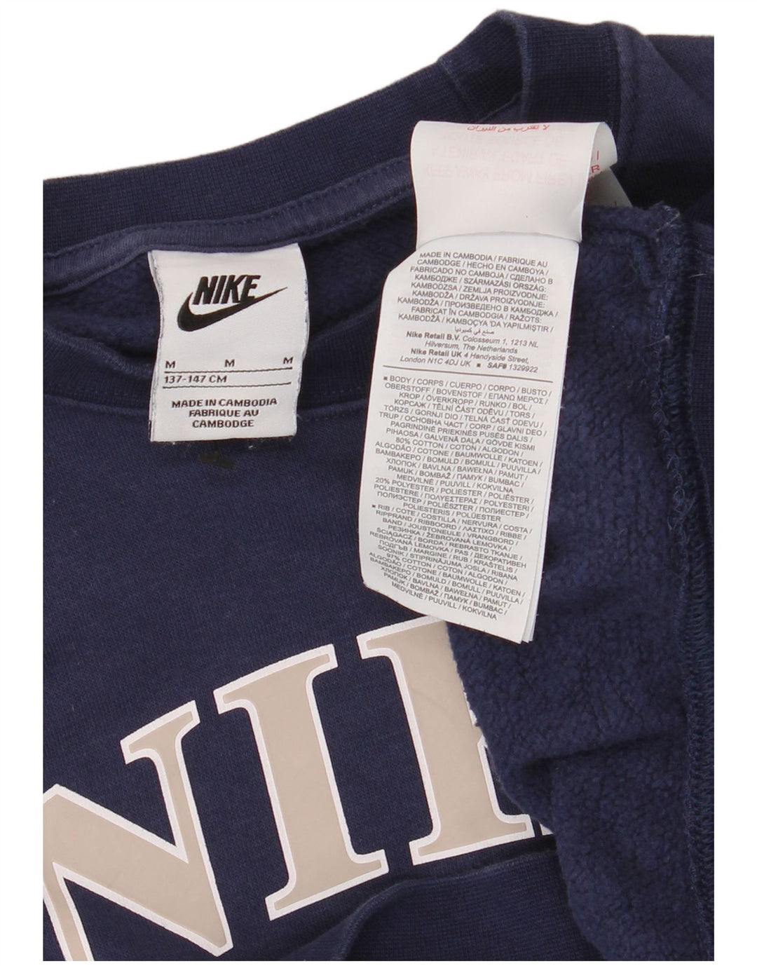 NIKE Girls Crop Oversized Sweatshirt Jumper 10-11 Years Medium Navy Blue
