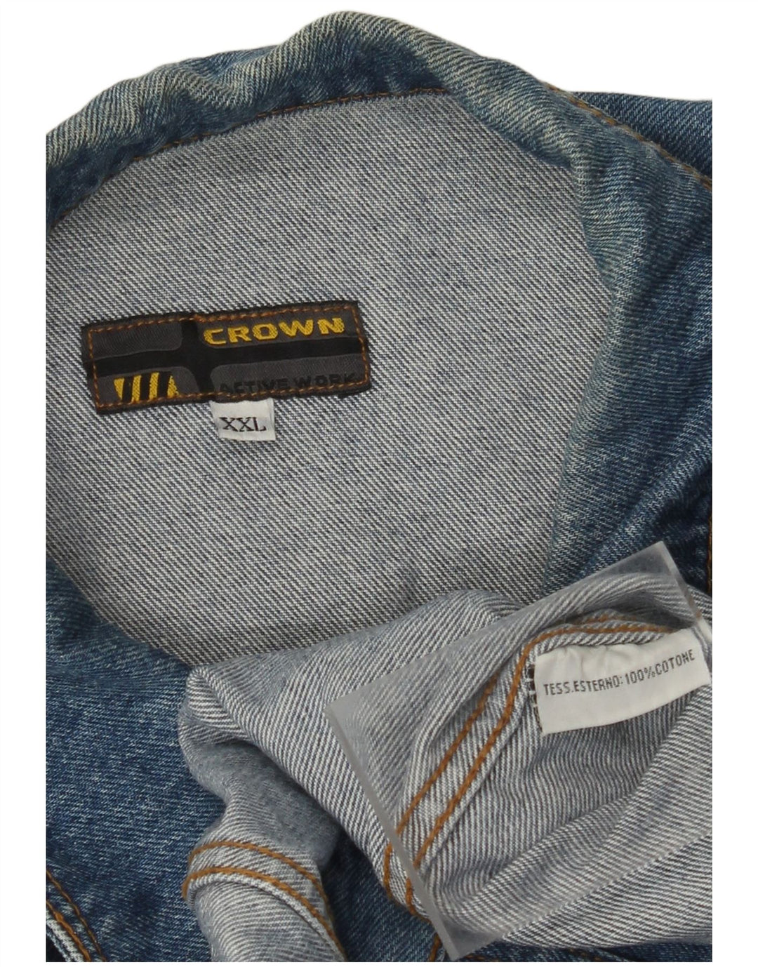 CROWN Mens Denim Jacket UK 44 2XL Blue Cotton