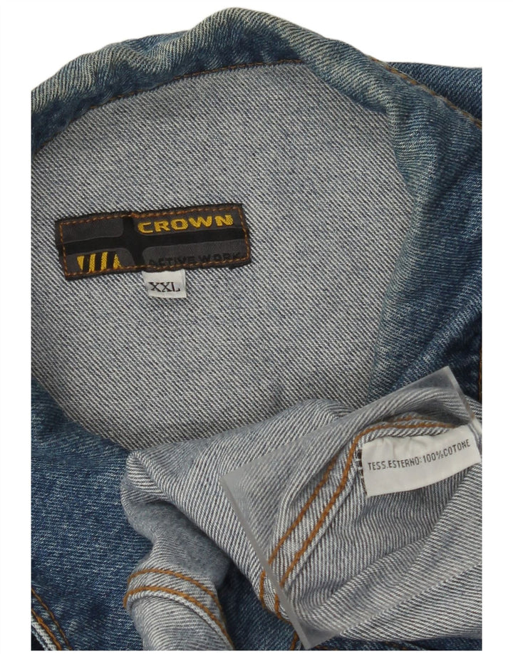 CROWN Mens Denim Jacket UK 44 2XL Blue Cotton