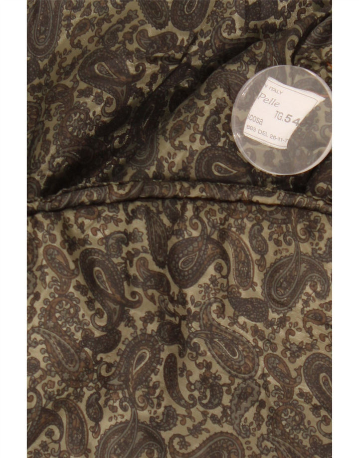 VINTAGE Mens Suede Padded Gilet IT 54 2XL Brown Paisley Leather