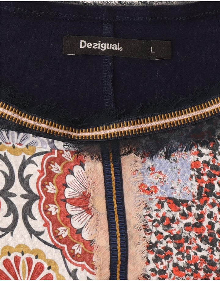 Desigual Womens Poncho Blouse Top UK 14 Large Navy Blue Patchwork Bohemian
