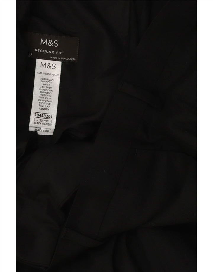 Marks & Spencer Mens Regular Fit Suit Trousers W34 L31 Black Polyester