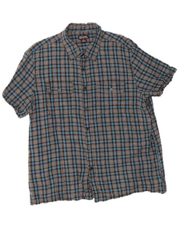 Michael Kors Mens Short Sleeve Shirt 2XL Blue Check Linen