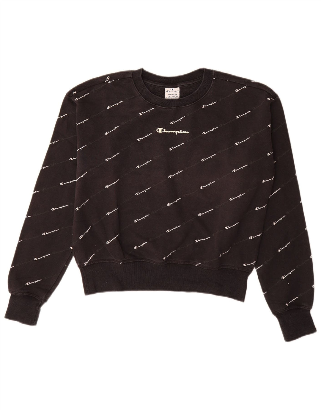 CHAMPION Womens Graphic Sweatshirt Jumper UK 14 Medium Black