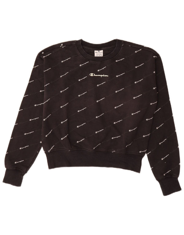 CHAMPION Womens Graphic Sweatshirt Jumper UK 14 Medium Black