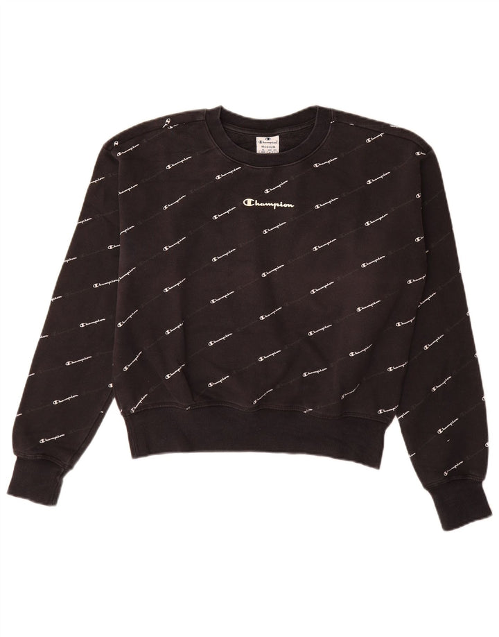CHAMPION Womens Graphic Sweatshirt Jumper UK 14 Medium Black