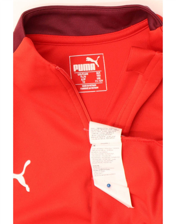 Puma Boys Zip Neck Pullover Tracksuit Top 11-12 Years Red Colourblock