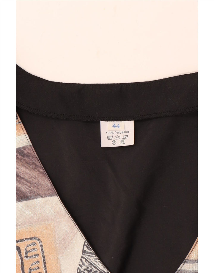 VINTAGE Womens Abstract Pattern Waistcoat EU 44 Large Brown Polyester