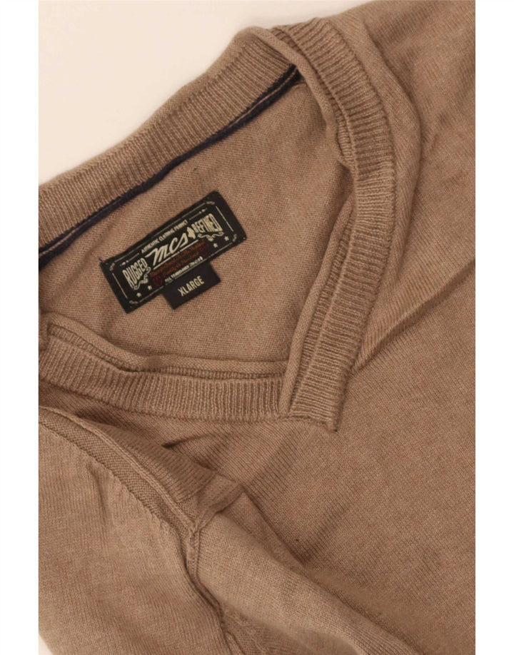 Marlboro Classics Mens V-Neck Jumper Sweater XL Beige