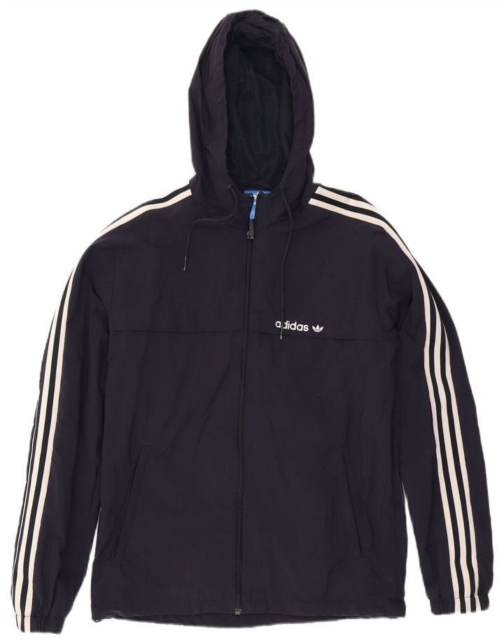 Adidas Mens Zip Hooded Rain Jacket UK 36 Small Navy Blue Nylon