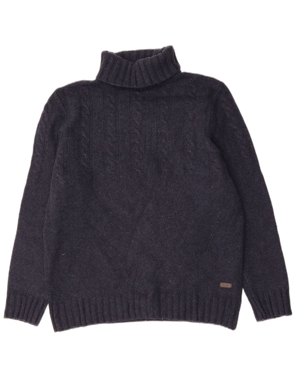 Barbour Mens Roll Neck Jumper Sweater Large Navy Blue Wool