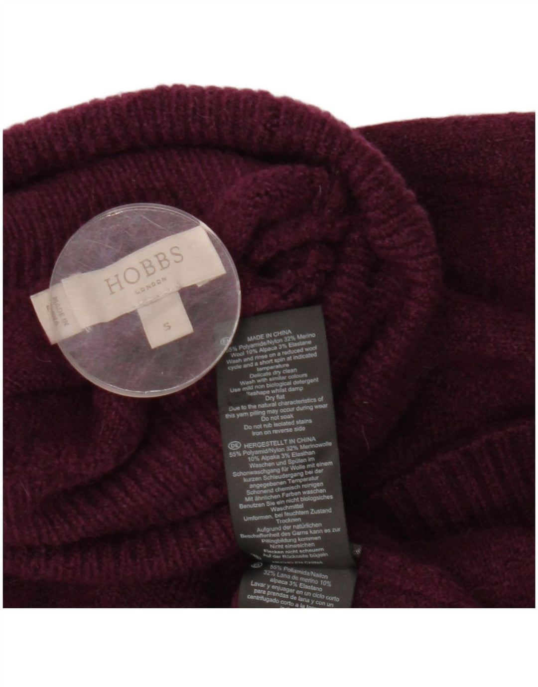 HOBBS Womens Oversized Roll Neck Jumper Sweater UK 10 Small Burgundy