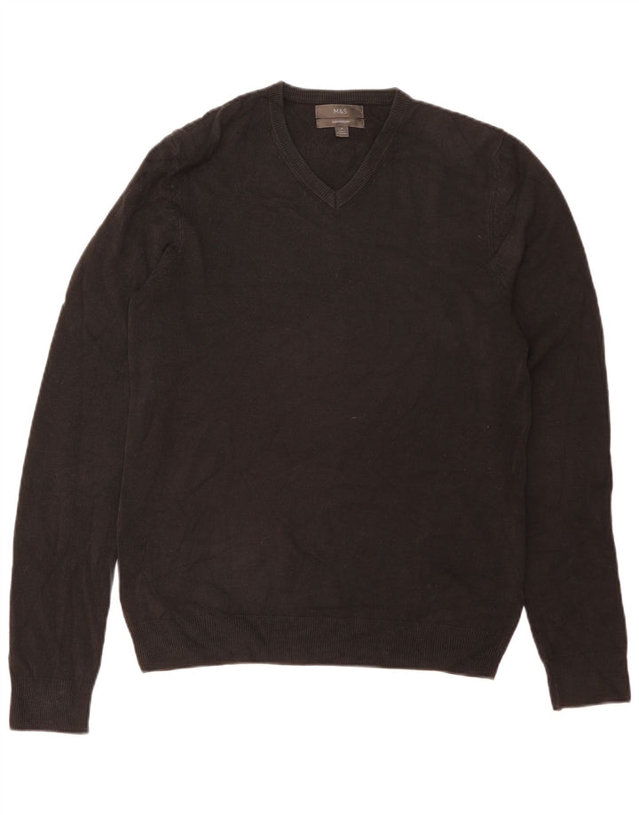 Marks & Spencer Mens V-Neck Jumper Sweater Medium Black Acrylic