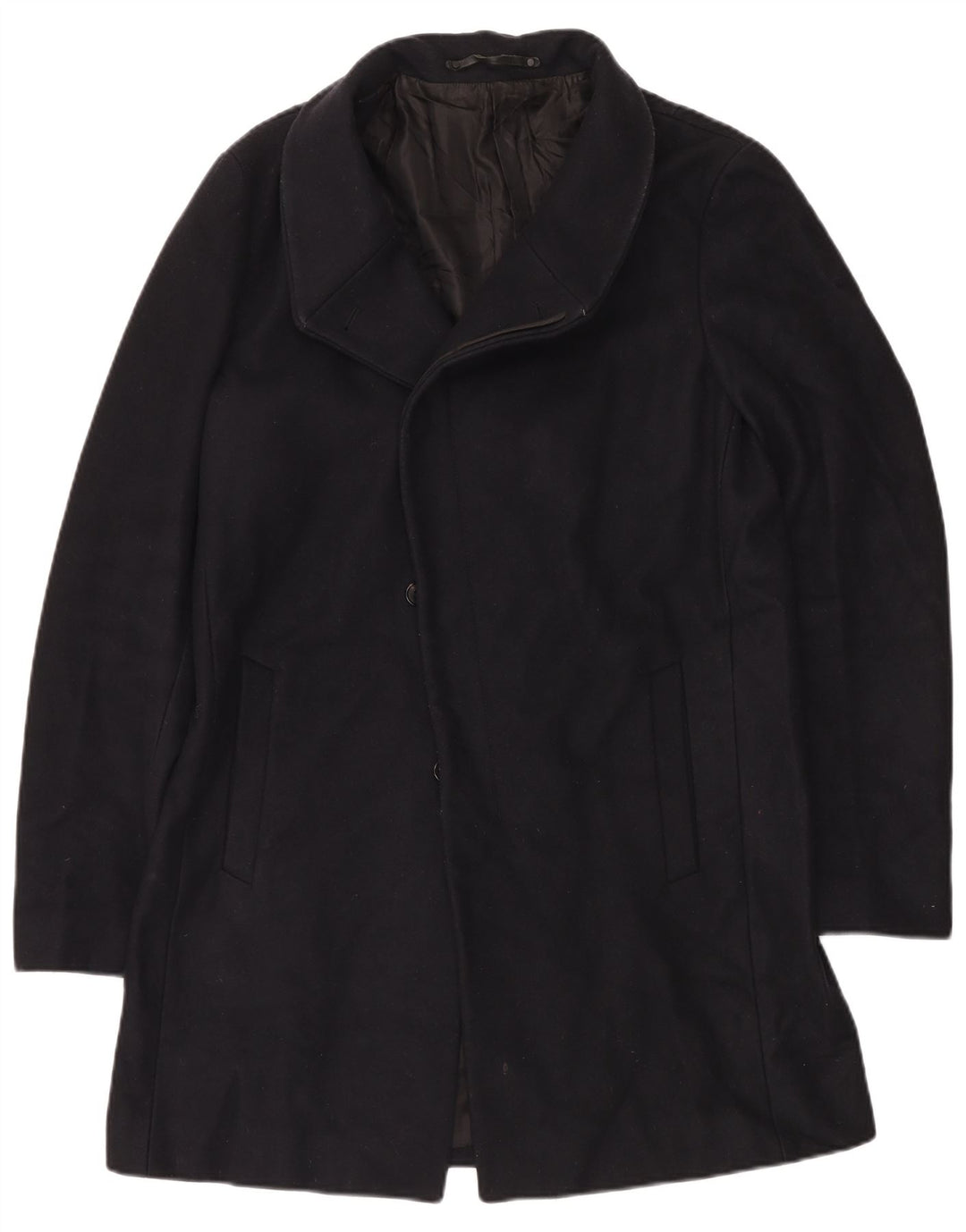 ALL SAINTS Mens Overcoat UK 40 Large Black Wool