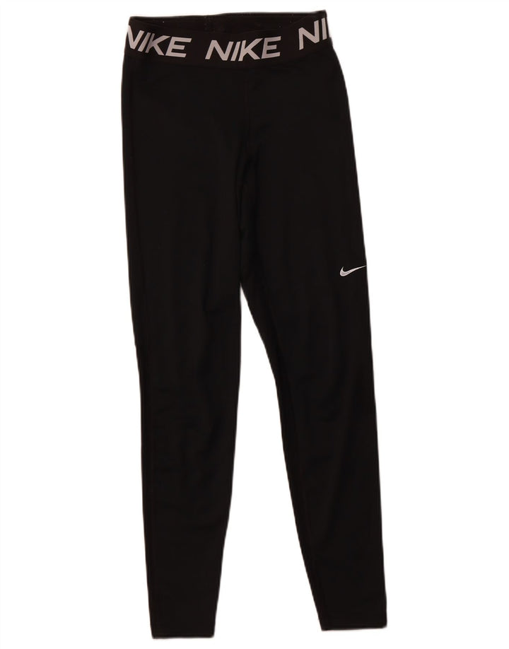 NIKE Womens Dri Fit Graphic Leggings UK 8 Small Black Polyester