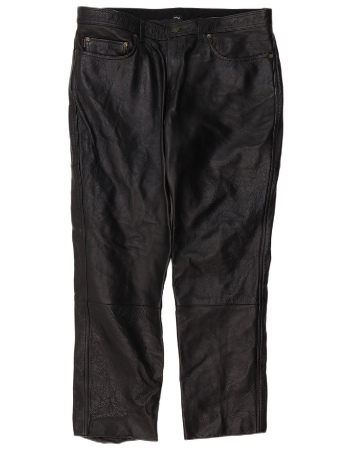 POLO Mens Straight Leather Trousers W38 L31 Black Leather